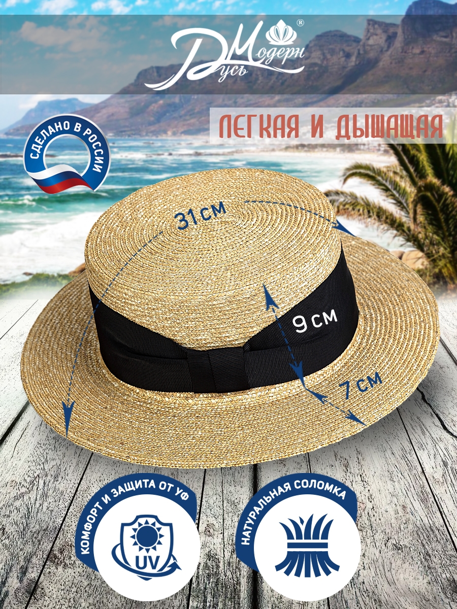 Соломенная шляпа Канотье7 микро черная--5