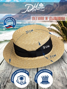 Соломенная шляпа Канотье7 микро черная--5