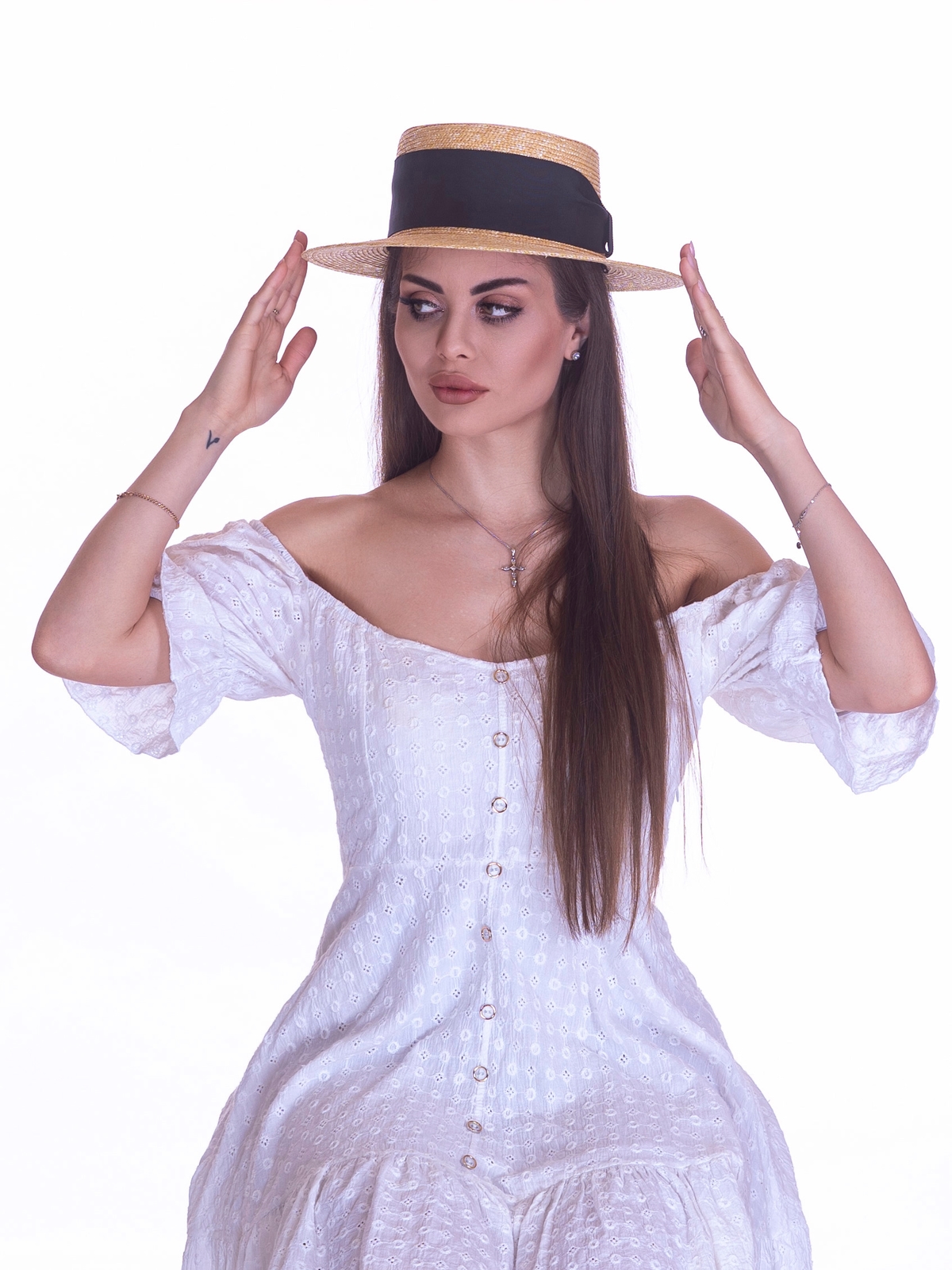 Соломенная шляпа Канотье7 микро черная--6