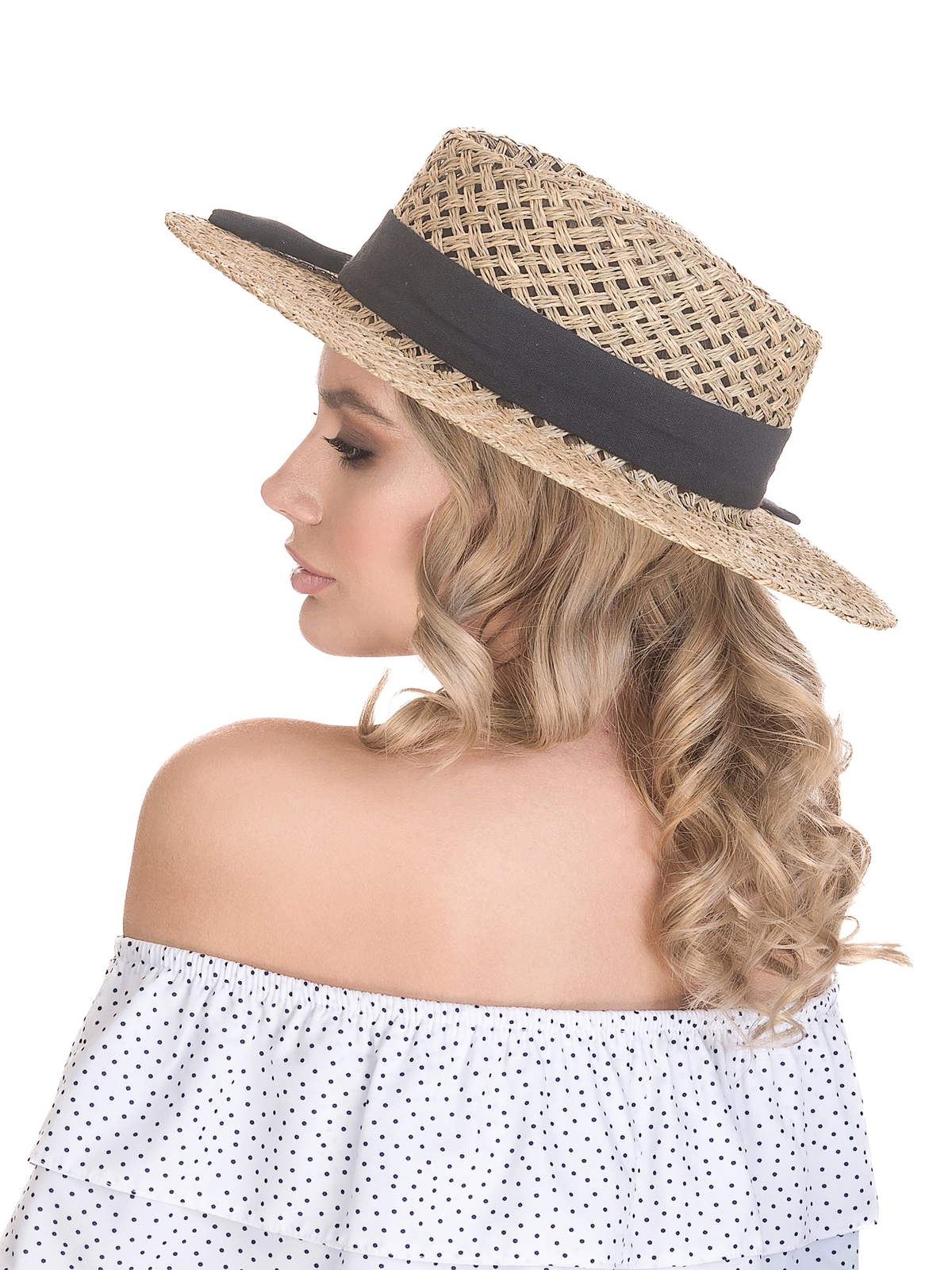 Соломенная шляпа Канотье Рис бант--16