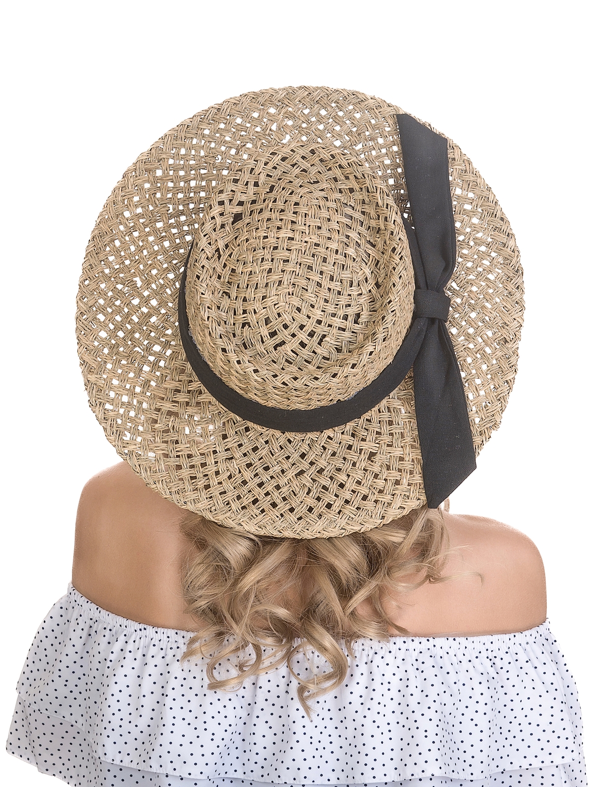 Соломенная шляпа Канотье Рис бант--19