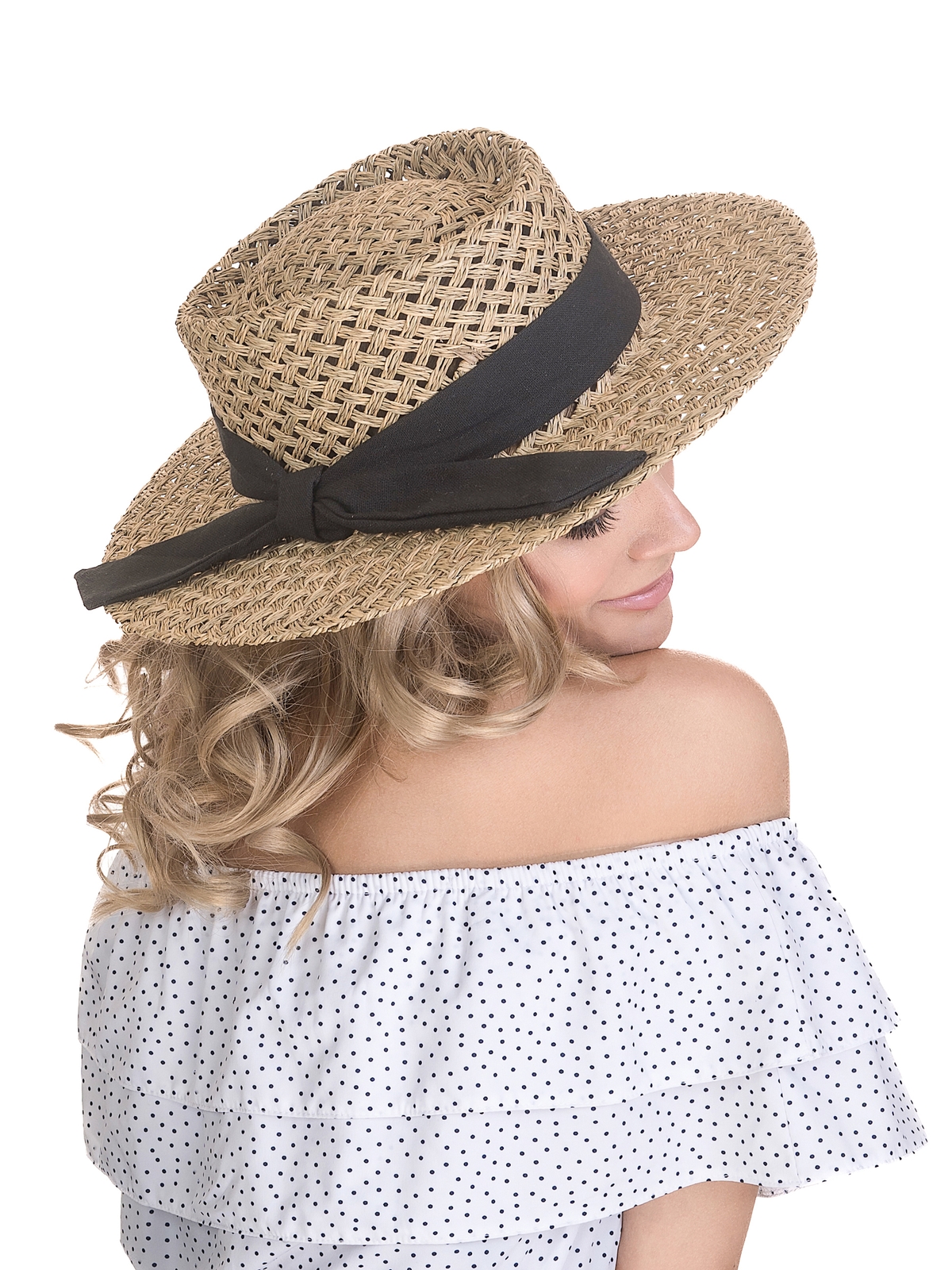 Соломенная шляпа Канотье Рис бант--20