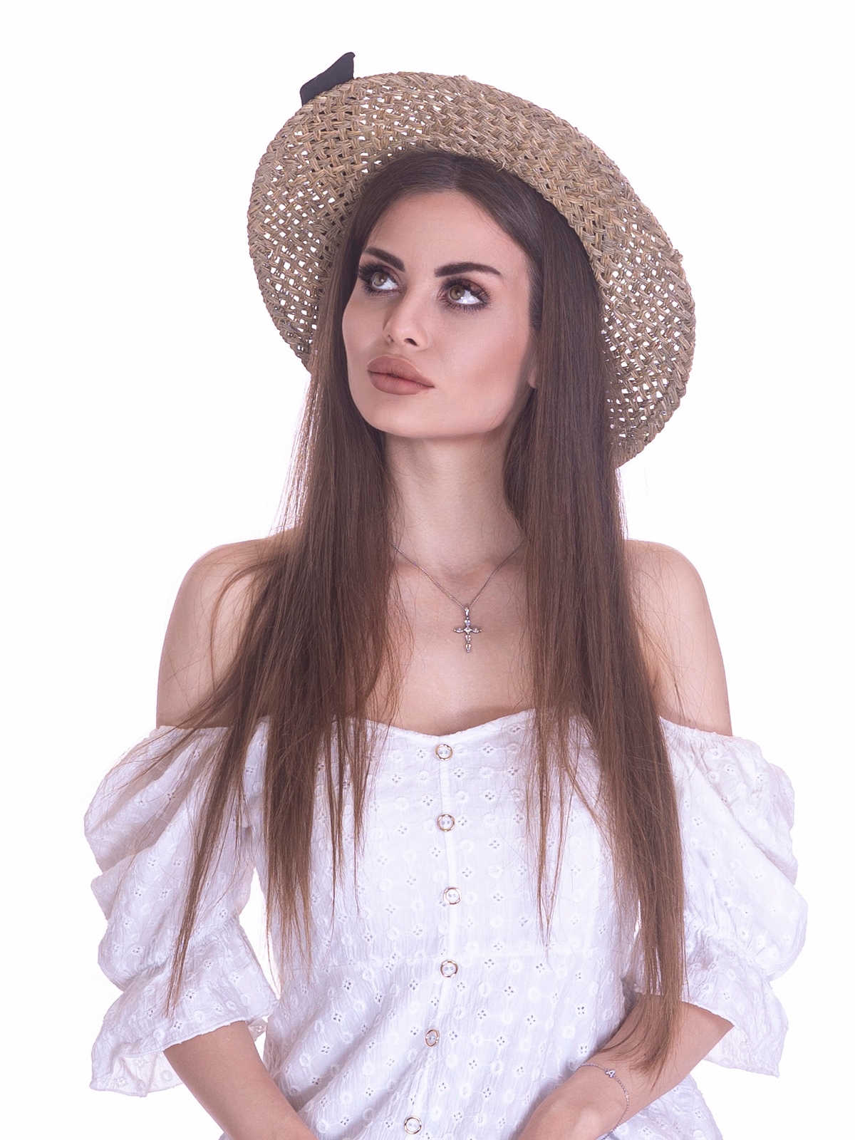 Соломенная шляпа Канотье Рис бант--5