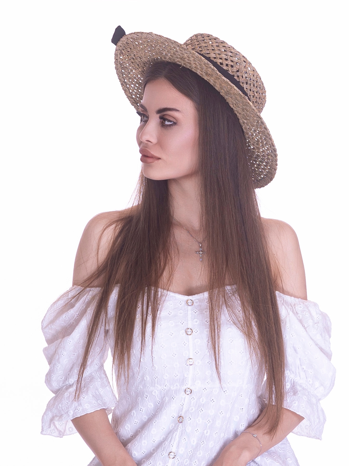 Соломенная шляпа Канотье Рис бант--6