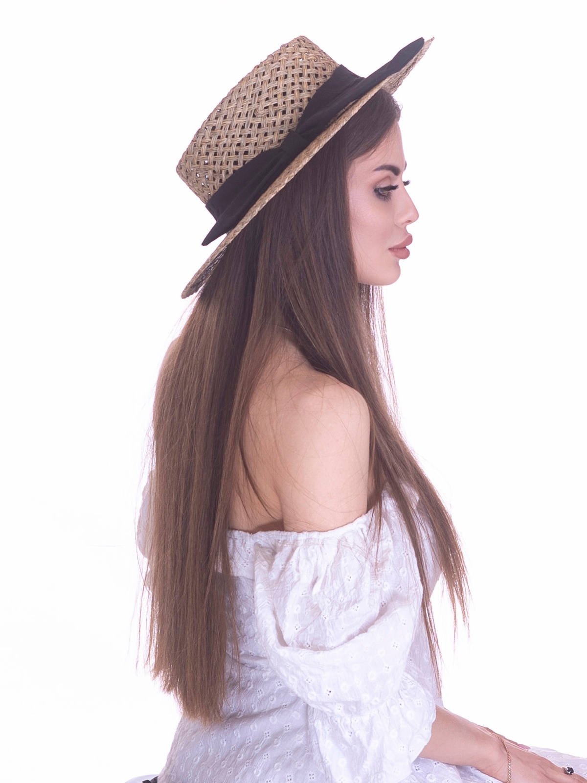 Соломенная шляпа Канотье Рис бант--7