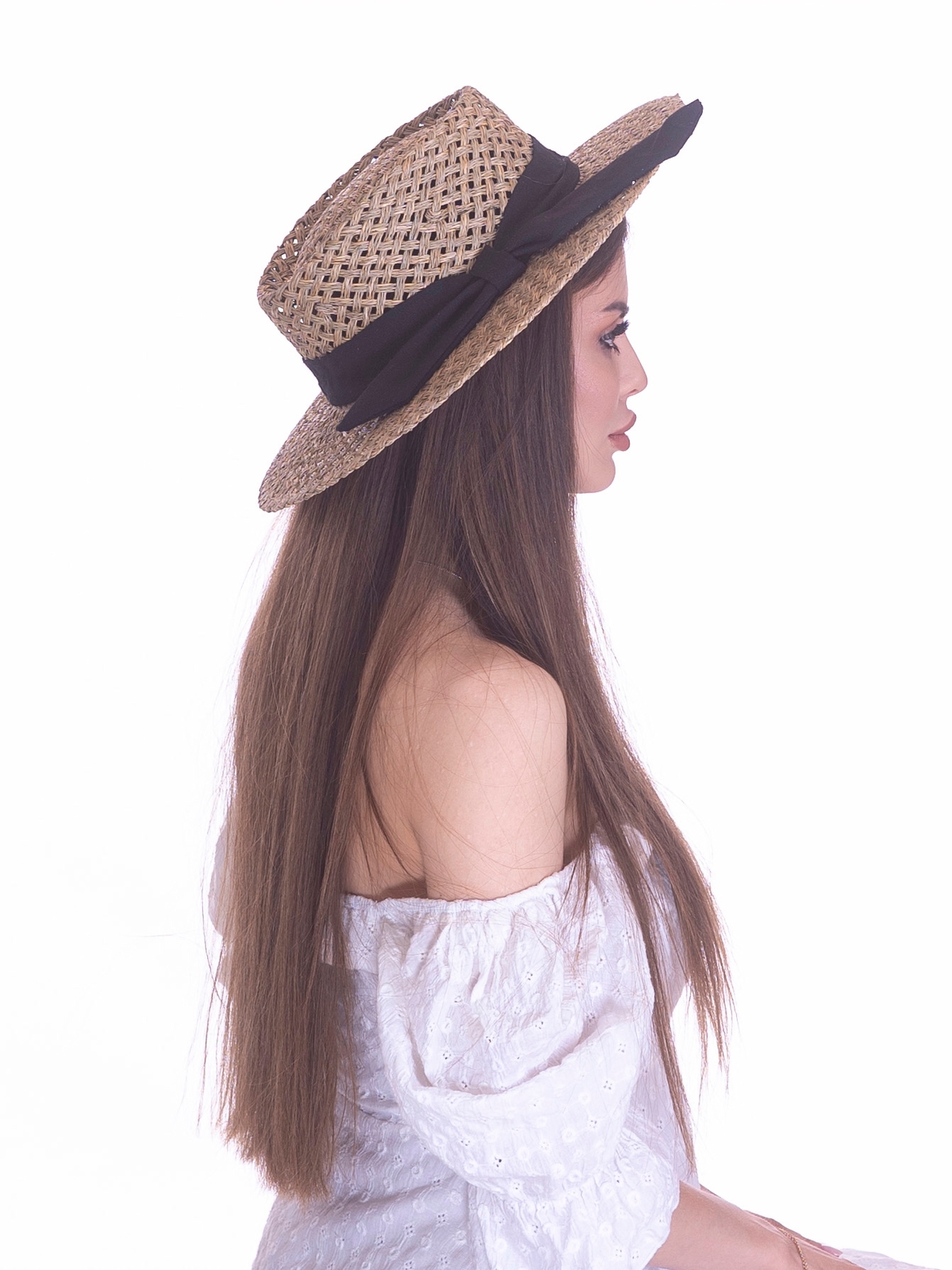 Соломенная шляпа Канотье Рис бант--8