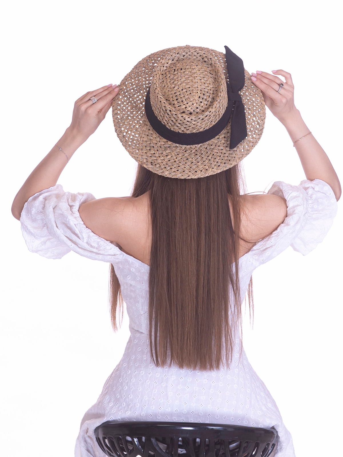 Соломенная шляпа Канотье Рис бант--11