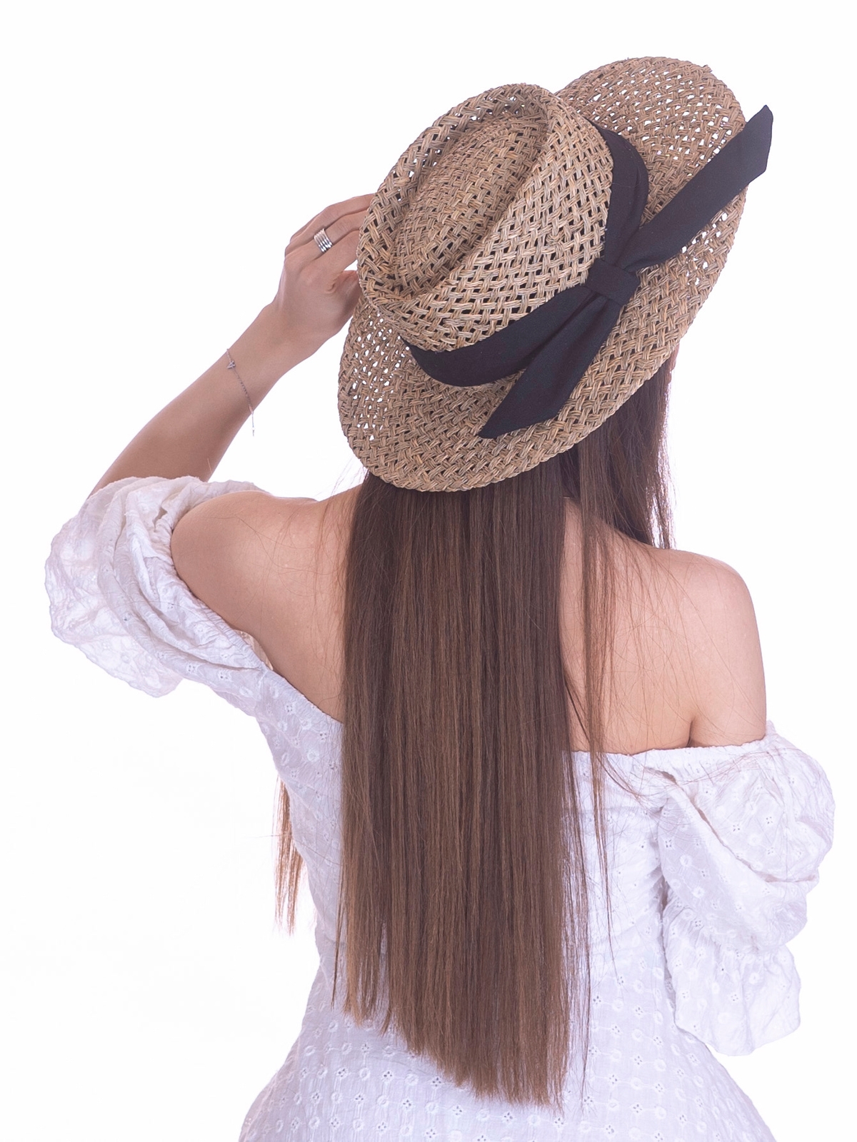 Соломенная шляпа Канотье Рис бант--12