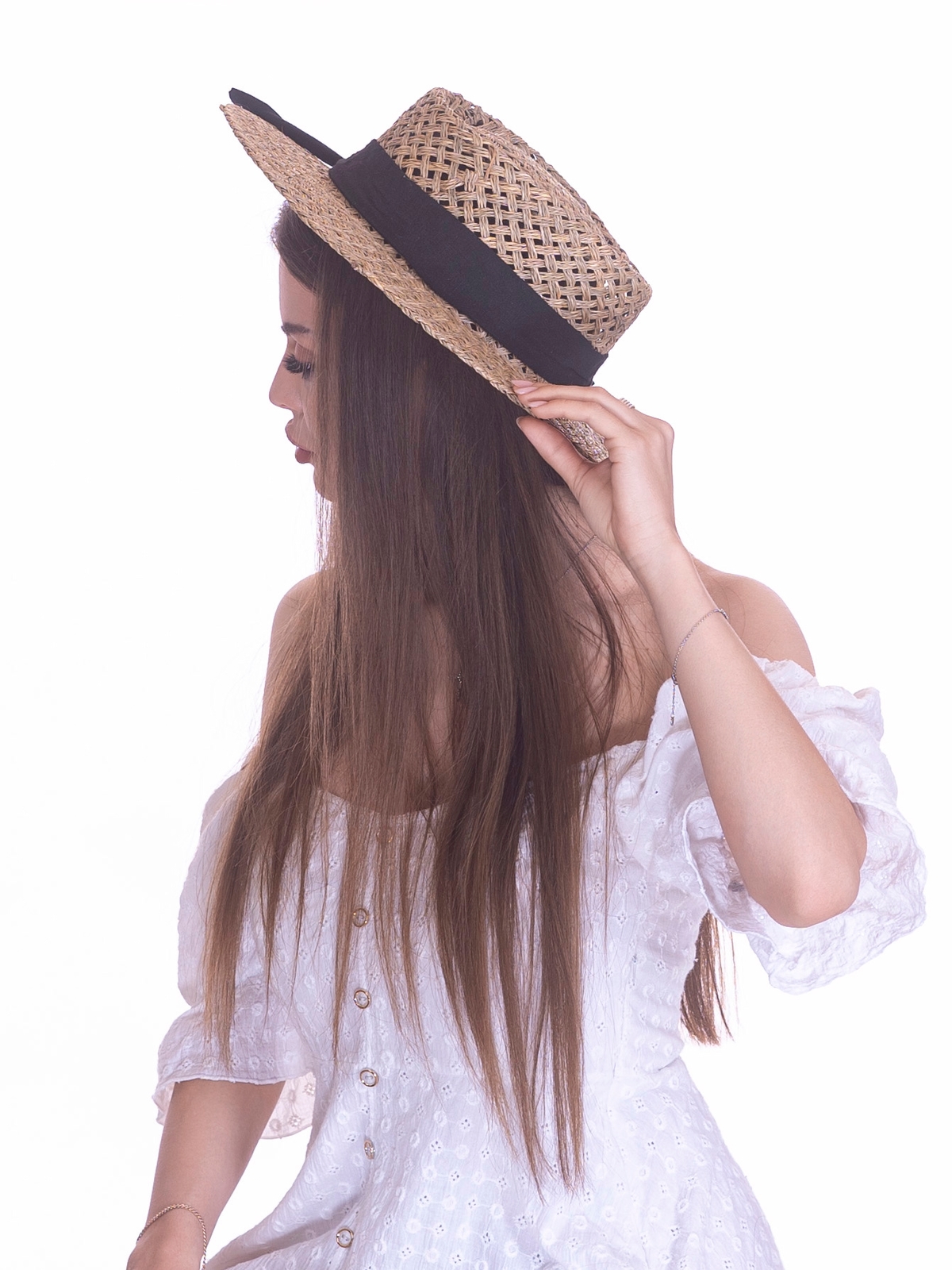 Соломенная шляпа Канотье Рис бант--13