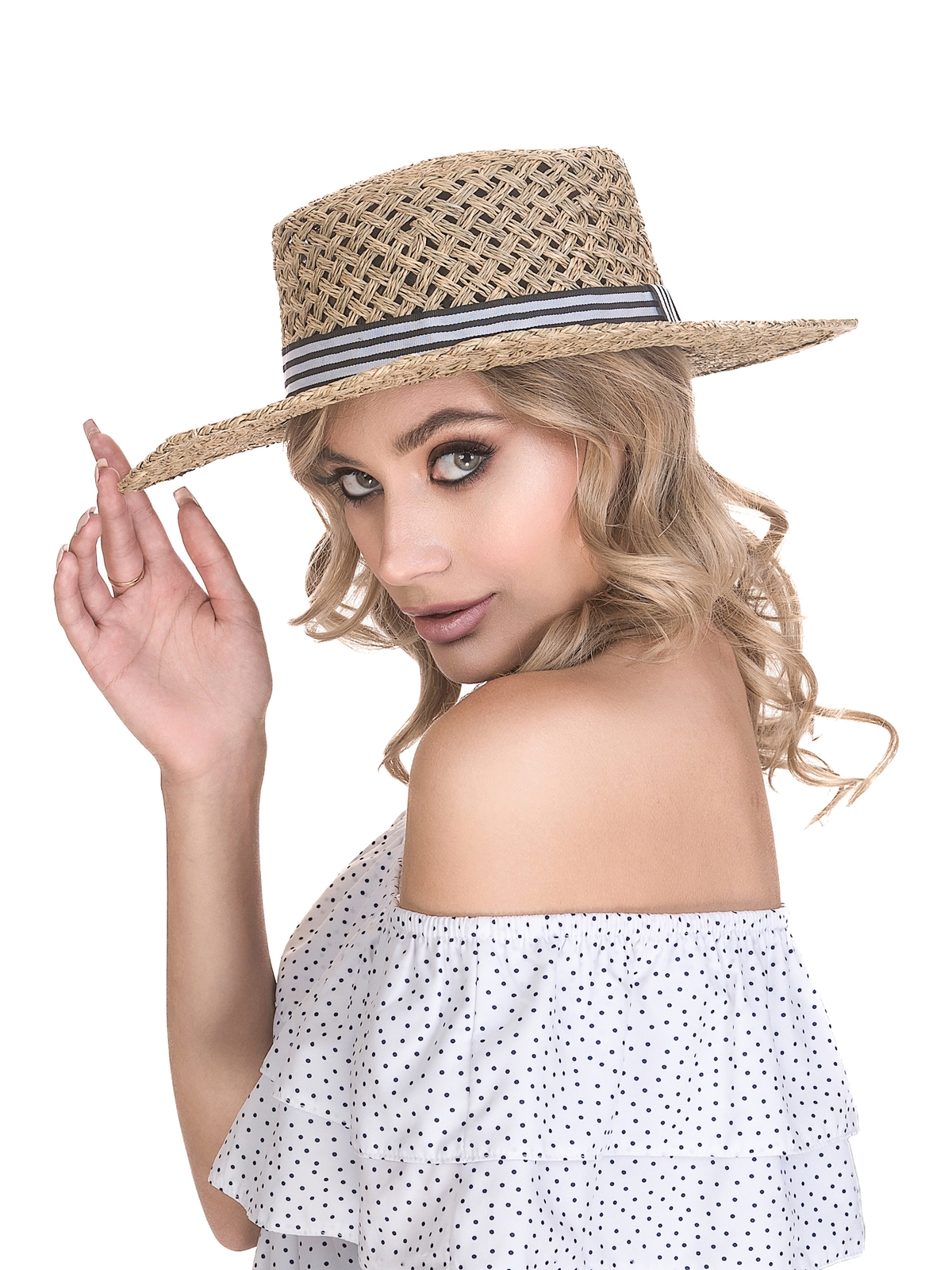 Соломенная шляпа Канотье рис полоска--13