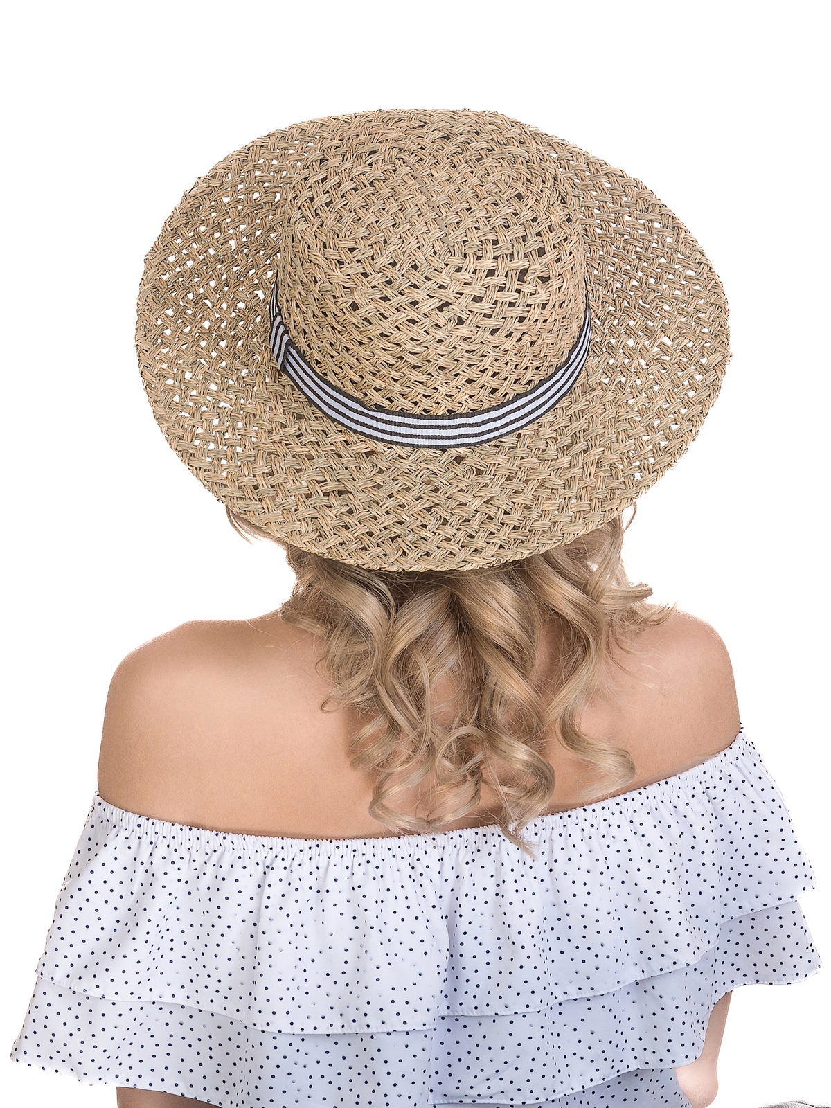 Соломенная шляпа Канотье рис полоска--16