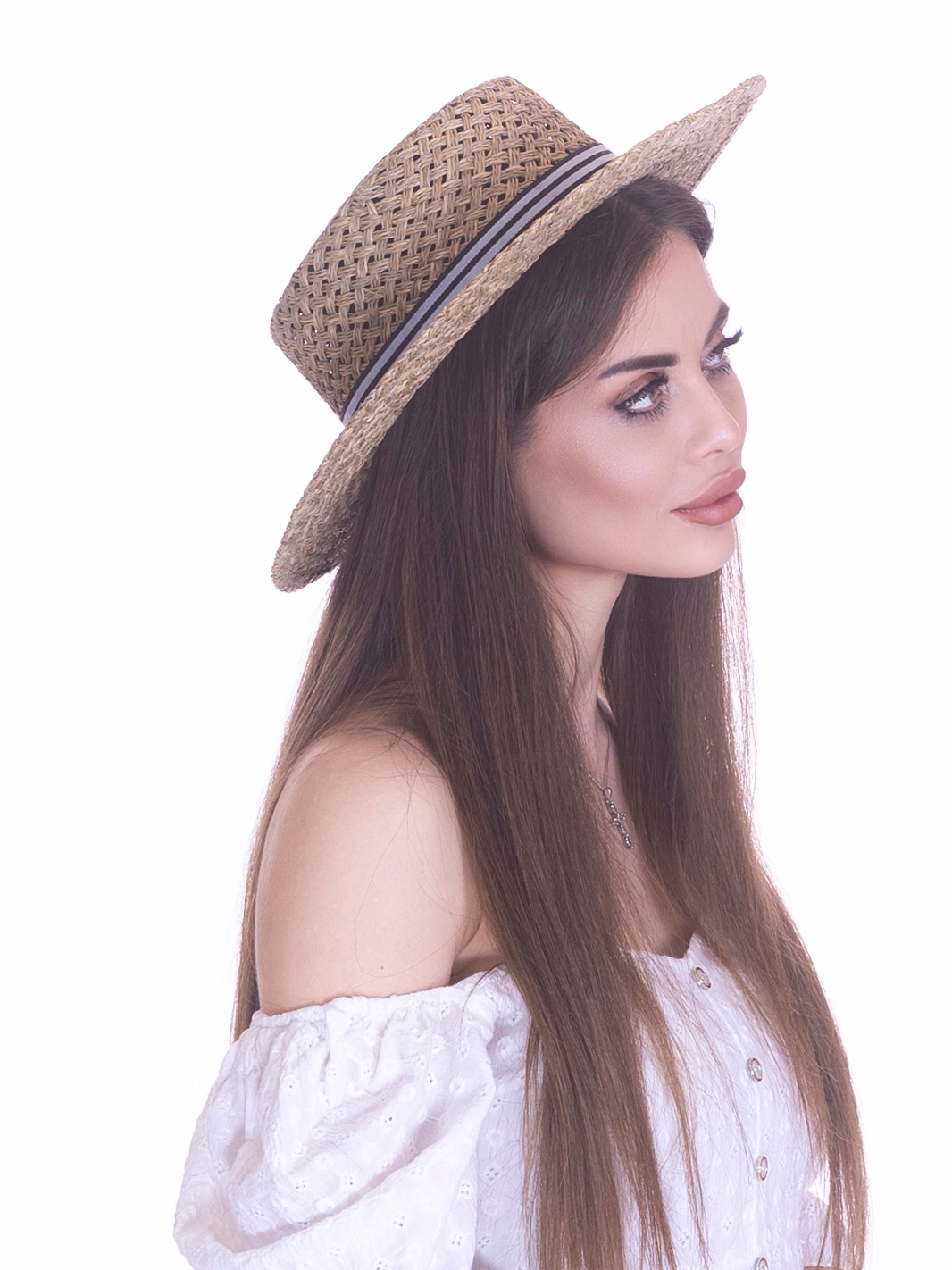 Соломенная шляпа Канотье рис полоска--7