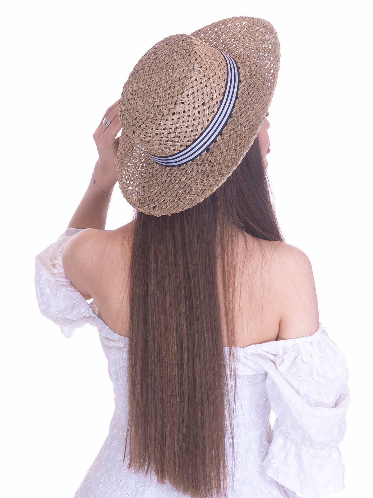 Соломенная шляпа Канотье рис полоска--8