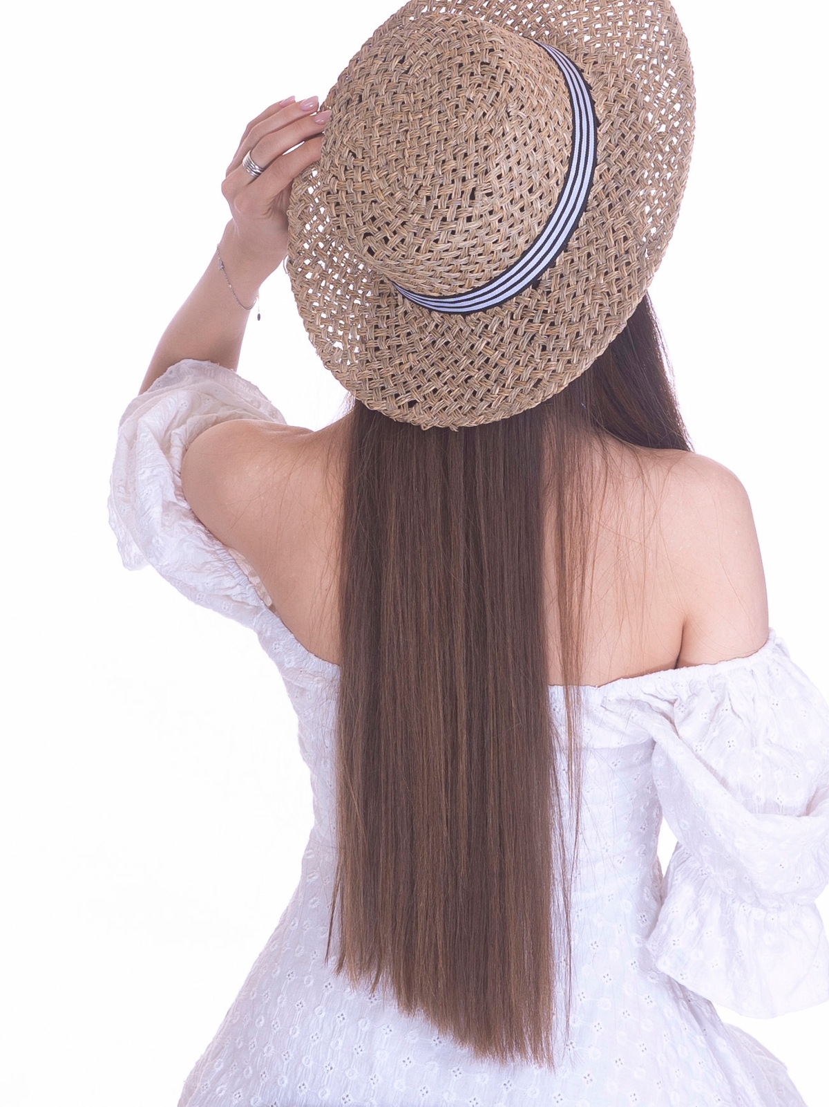 Соломенная шляпа Канотье рис полоска--9