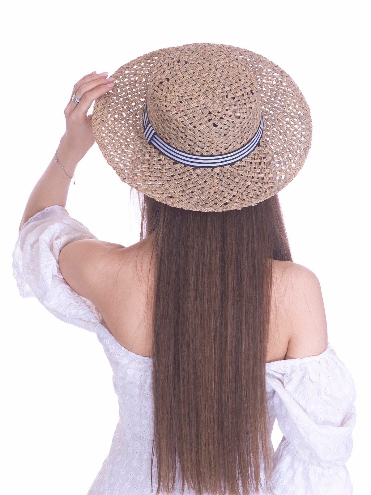 Соломенная шляпа Канотье рис полоска--10