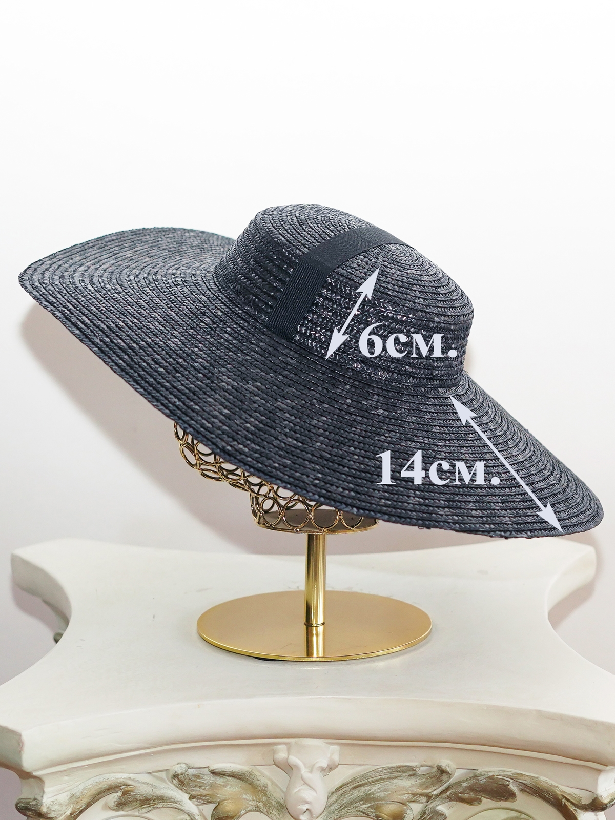 Соломенная шляпа Тотти L с лентами чёрная--0