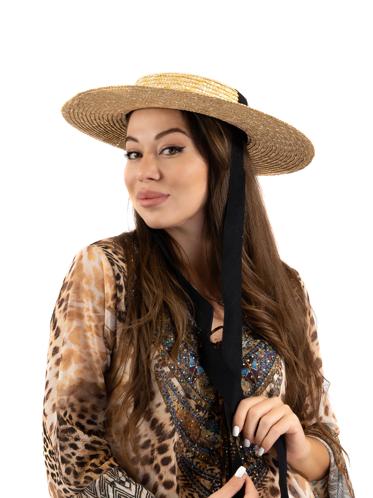 Соломенная шляпа Тотти мини с лентами--14