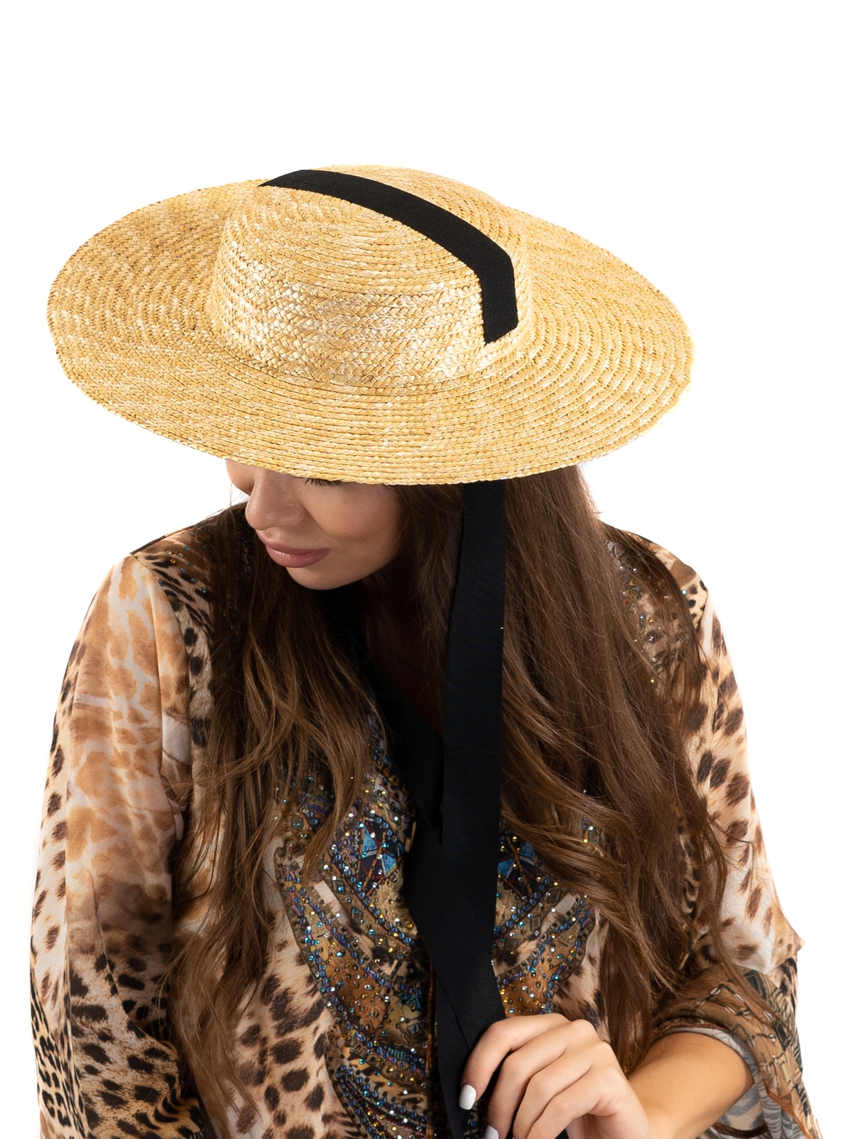 Соломенная шляпа Тотти мини с лентами--12