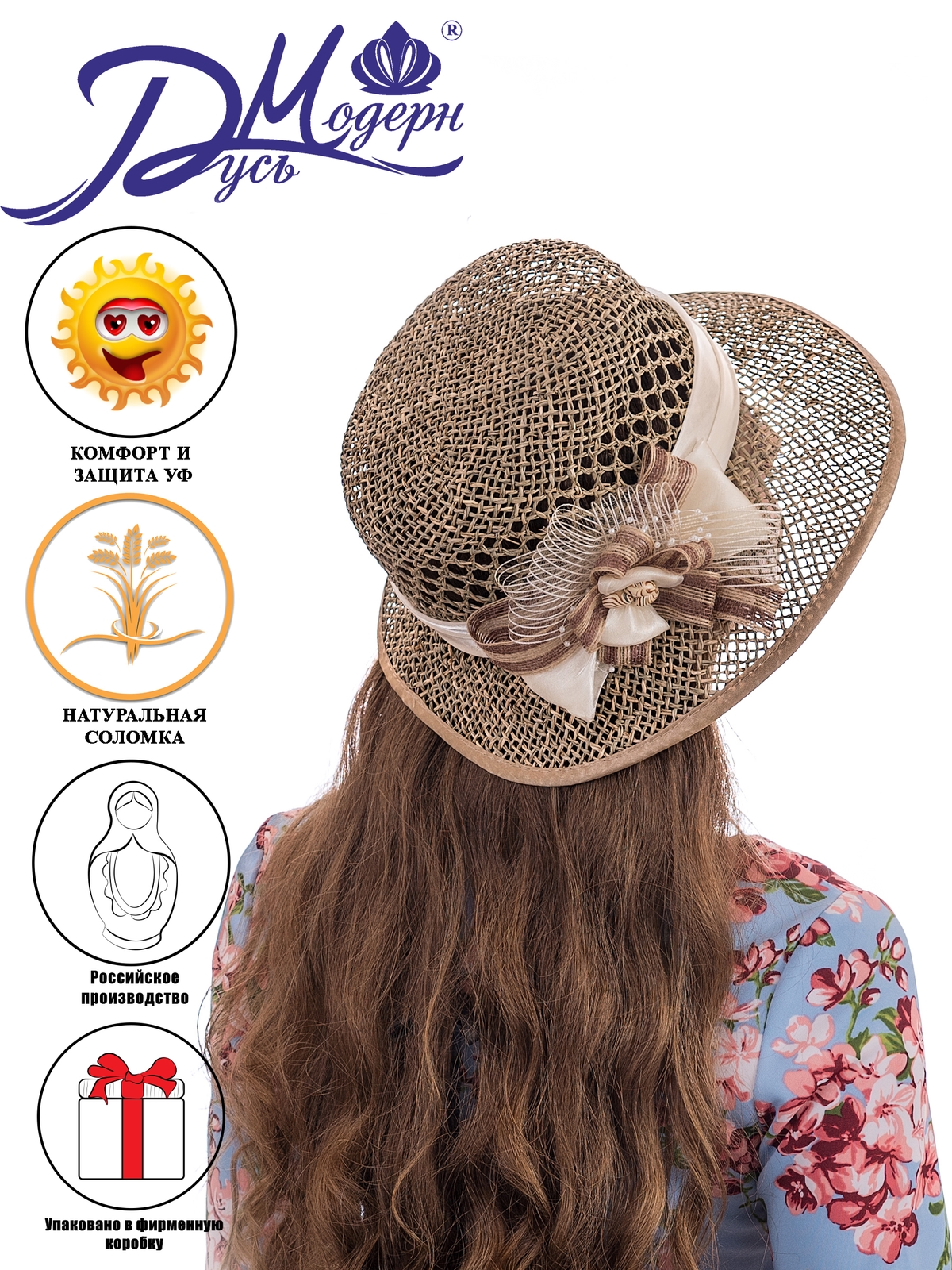 Соломенная шляпка №9 с ажурным плетением по тулии--0