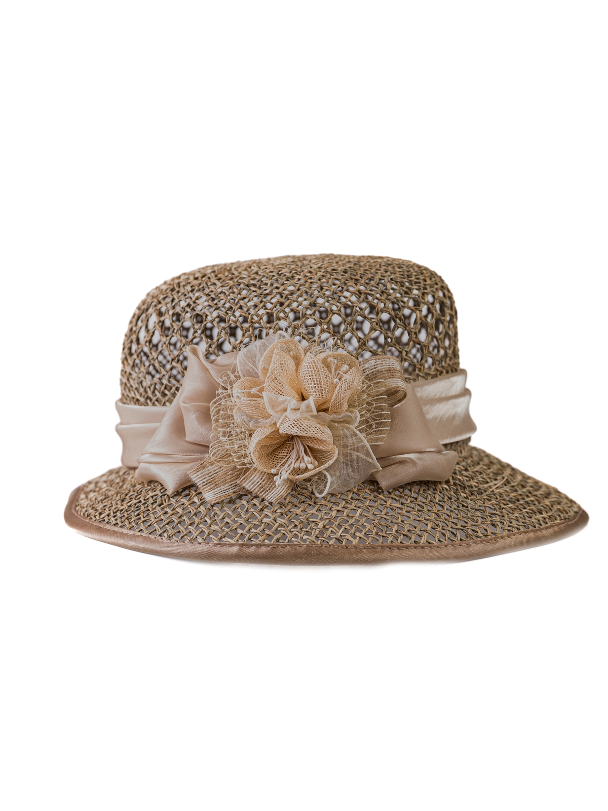 Соломенная шляпка №9 с ажурным плетением по тулии