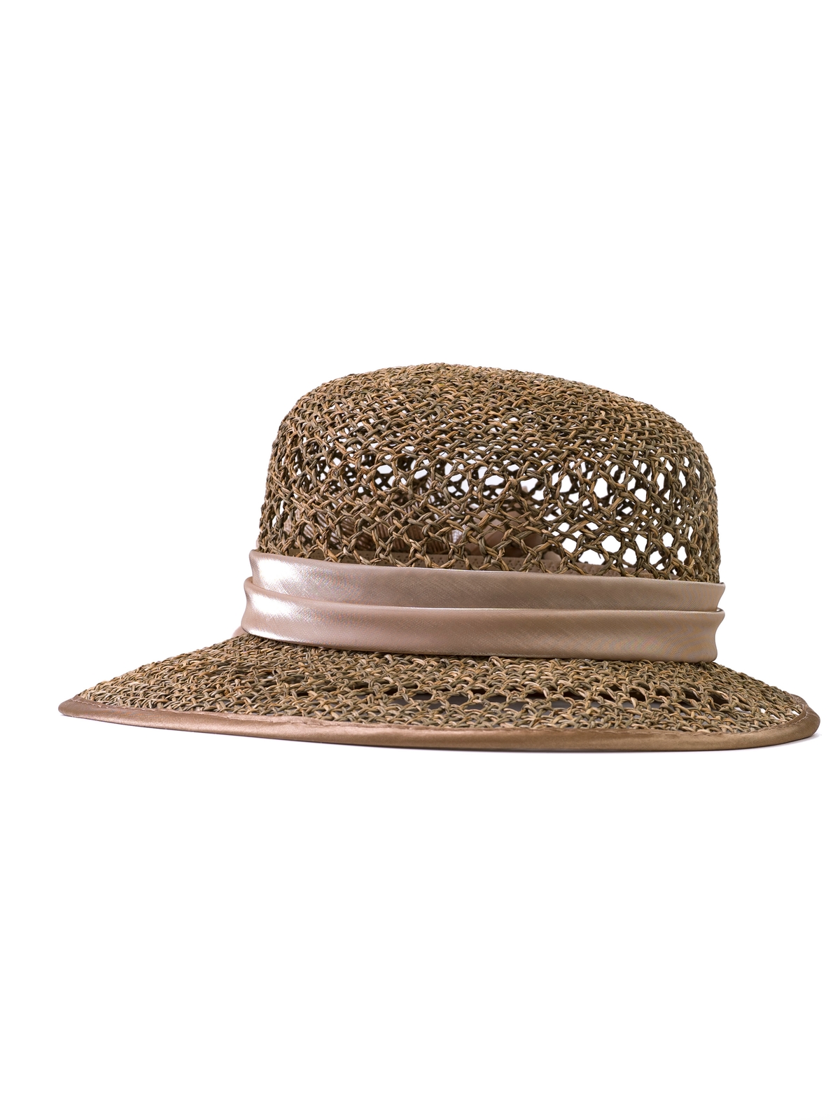 Соломенная шляпка №9 с ажурным плетением по полю и тулии--3