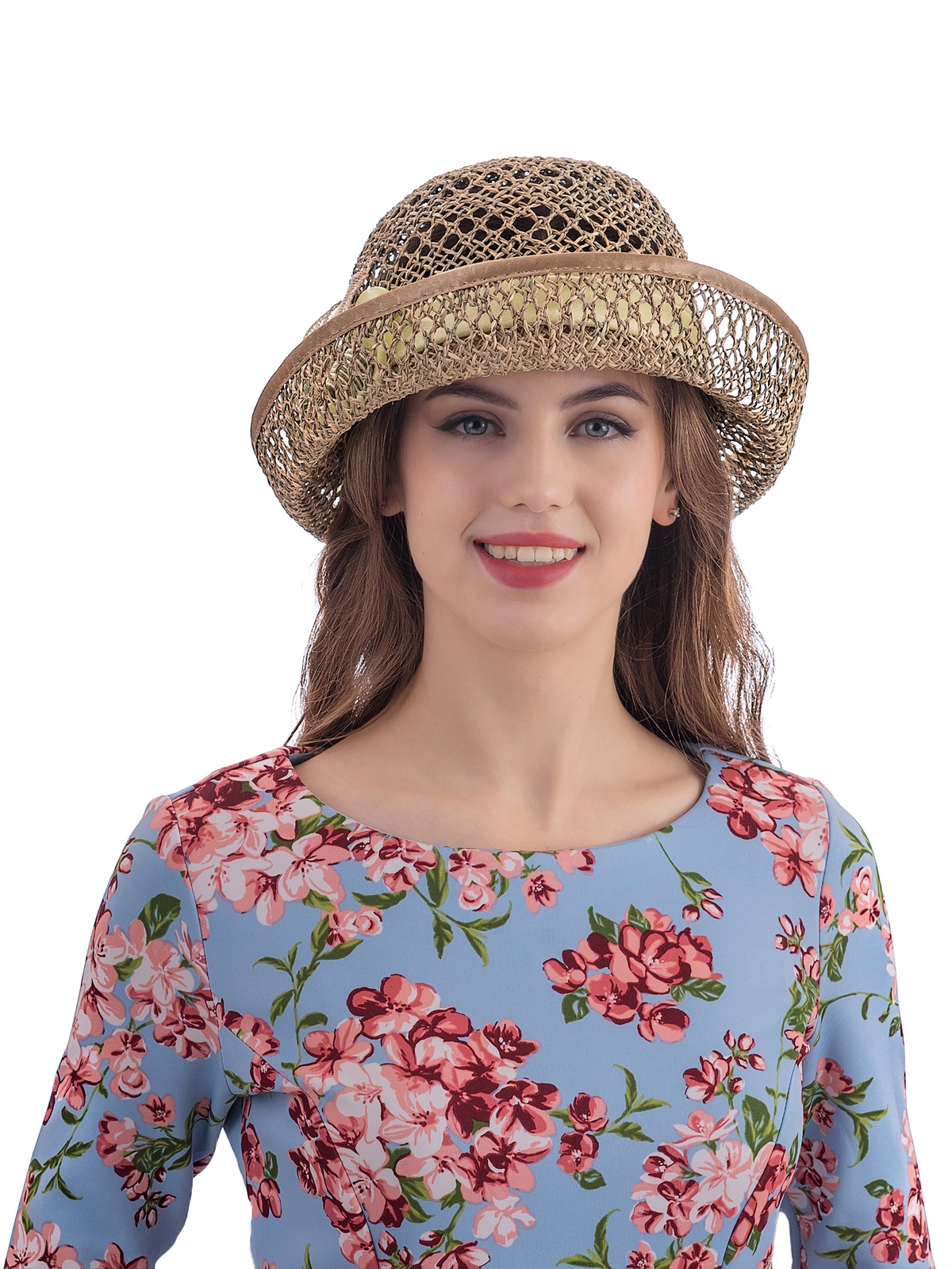 Соломенная шляпка № 12  с ажурным плетением по тулии и полю--8