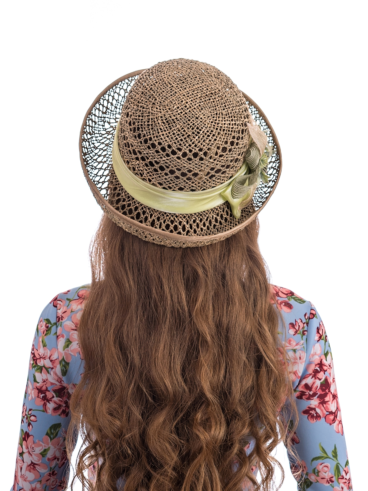 Соломенная шляпка № 12  с ажурным плетением по тулии и полю--6