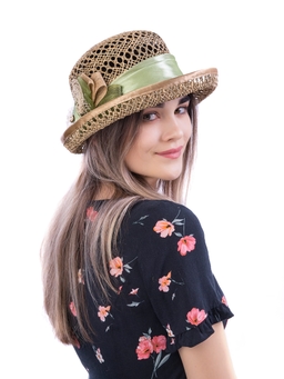 Соломенная шляпка № 14  с ажурным плетением по тулии и полю--15