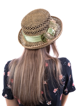 Соломенная шляпка № 14  с ажурным плетением по тулии и полю--16