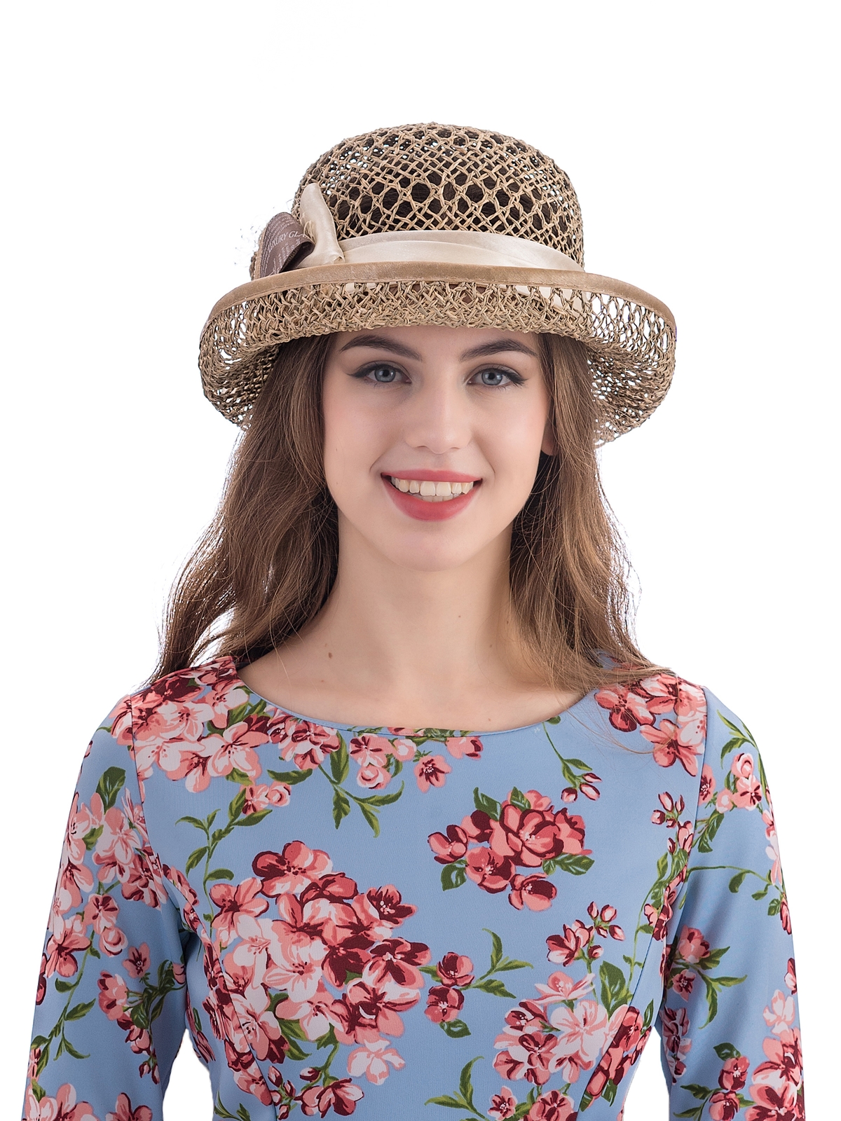 Соломенная шляпка № 14  с ажурным плетением по тулии и полю--5