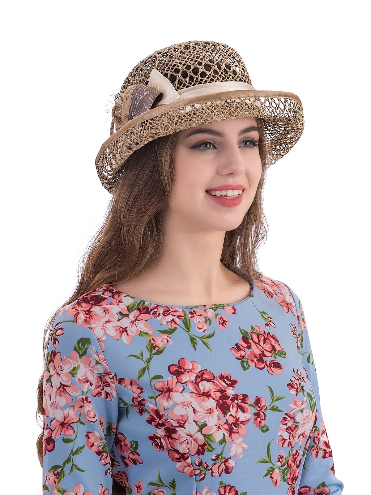 Соломенная шляпка № 14  с ажурным плетением по тулии и полю--7