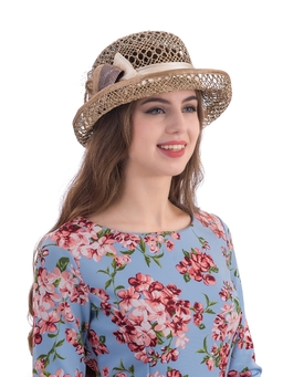 Соломенная шляпка № 14  с ажурным плетением по тулии и полю--7