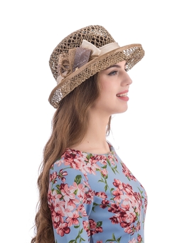 Соломенная шляпка № 14  с ажурным плетением по тулии и полю--8