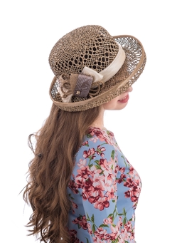 Соломенная шляпка № 14  с ажурным плетением по тулии и полю--12
