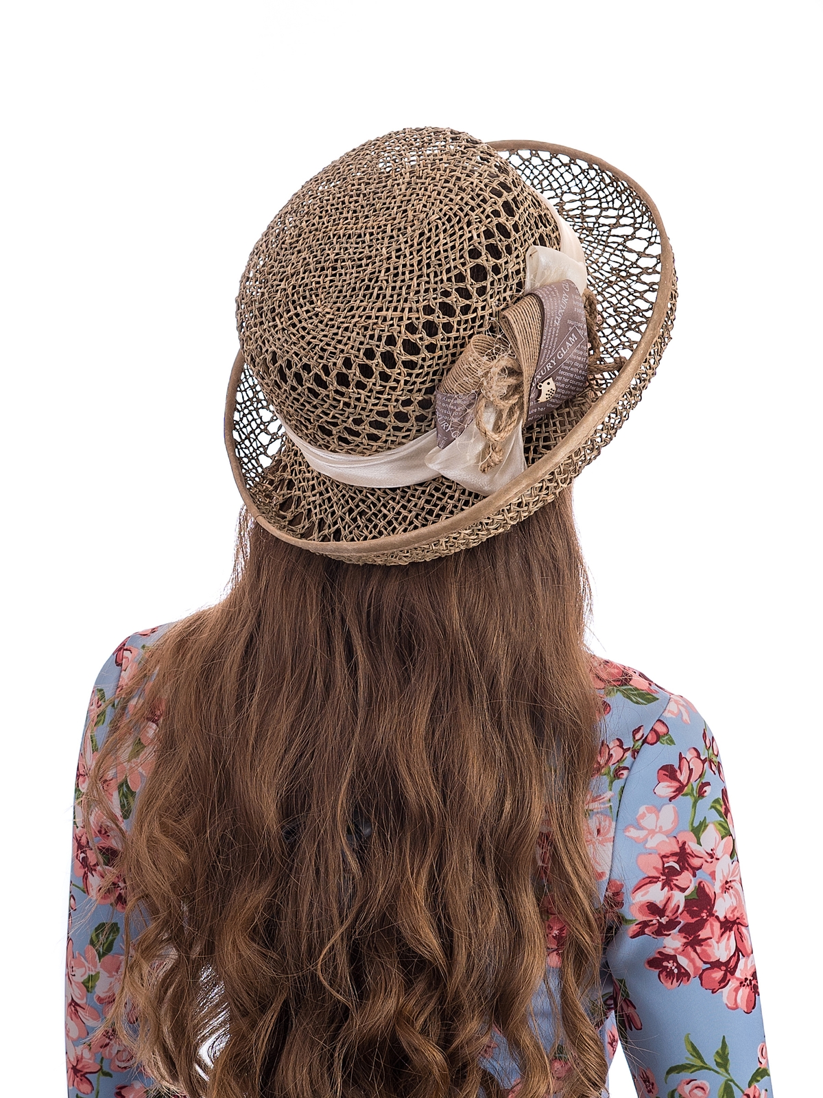 Соломенная шляпка № 14  с ажурным плетением по тулии и полю--13