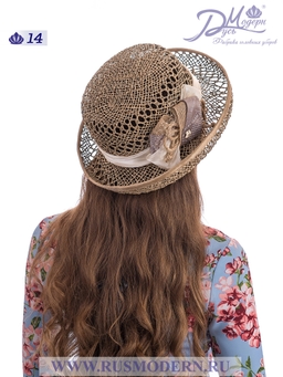 Соломенная шляпка № 14  с ажурным плетением по тулии и полю--19