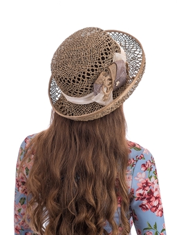 Соломенная шляпка № 14  с ажурным плетением по тулии и полю--24