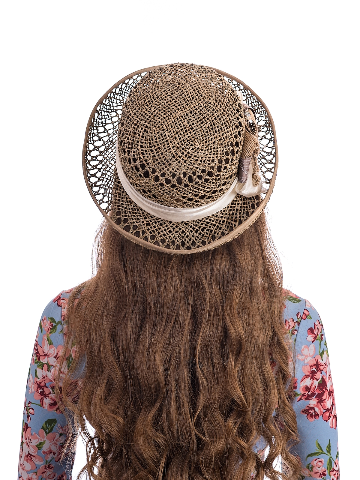 Соломенная шляпка № 14  с ажурным плетением по тулии и полю--25