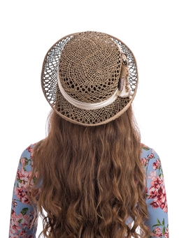 Соломенная шляпка № 14  с ажурным плетением по тулии и полю--25