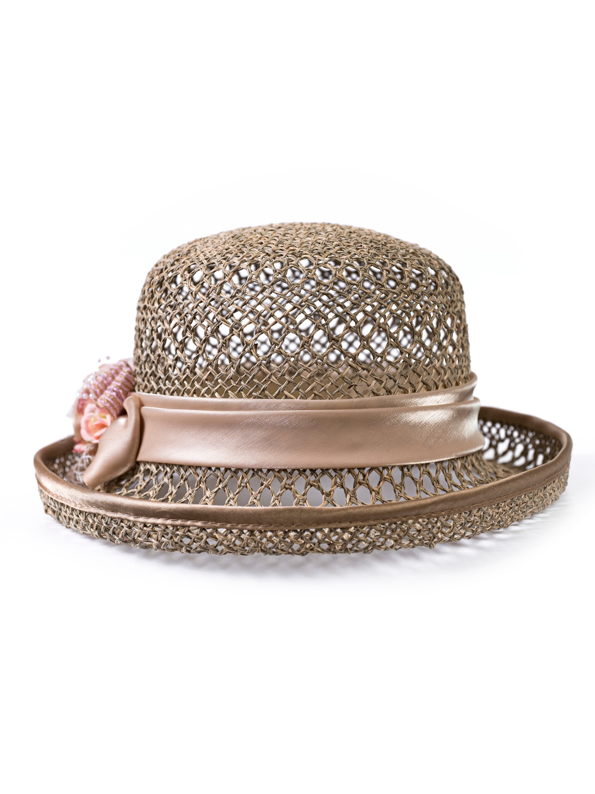 Соломенная шляпка № 14  с ажурным плетением по тулии и полю--0