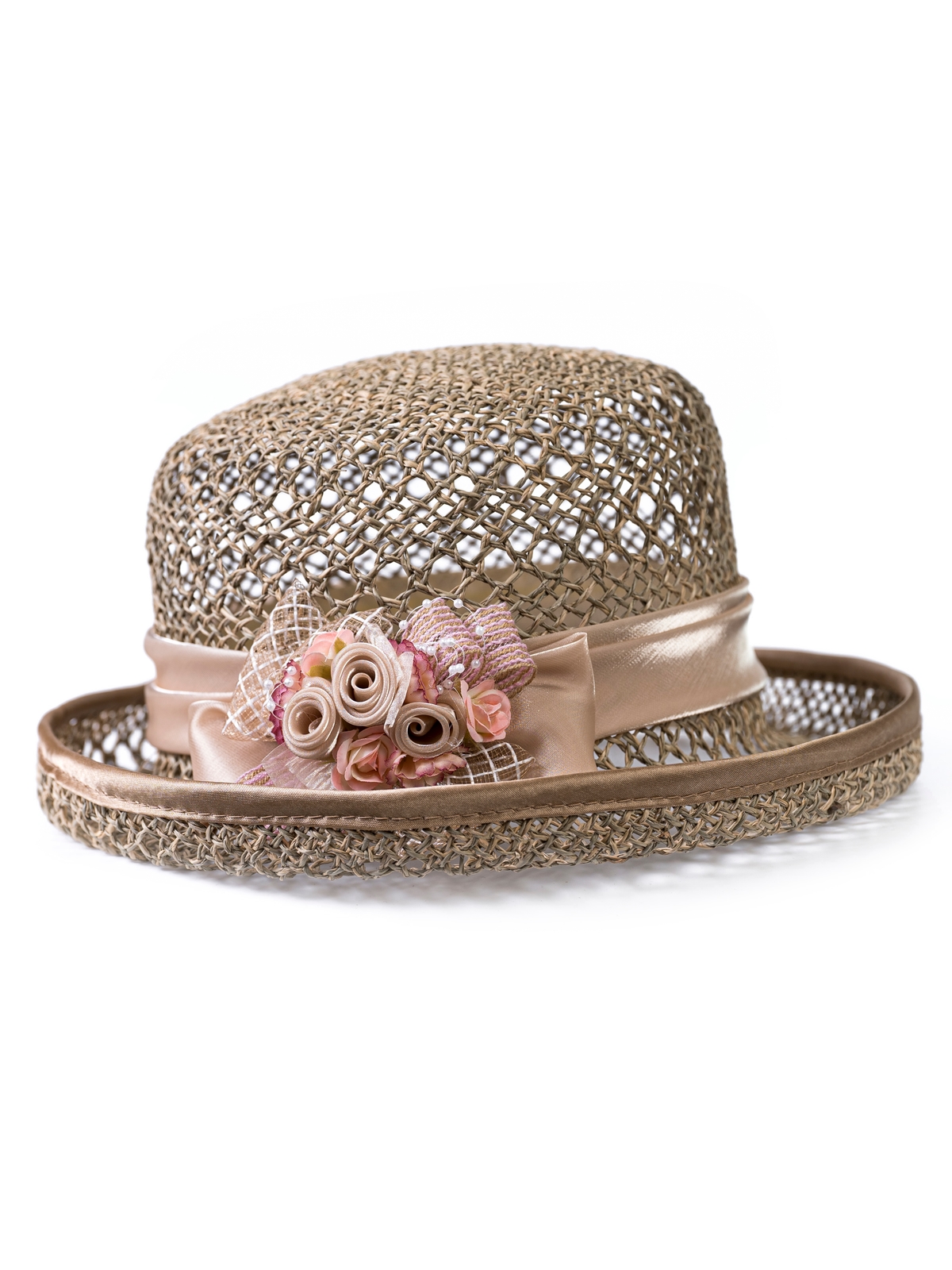 Соломенная шляпка № 14  с ажурным плетением по тулии и полю