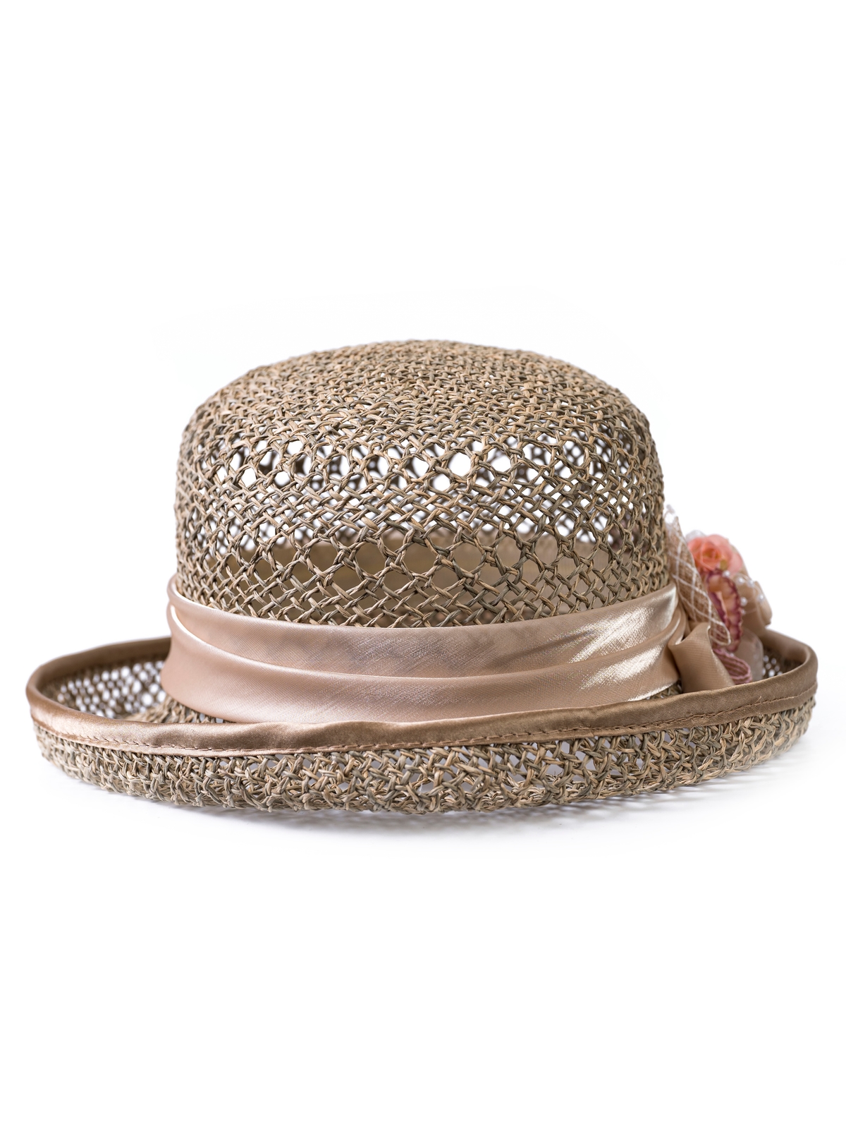 Соломенная шляпка № 14  с ажурным плетением по тулии и полю--2