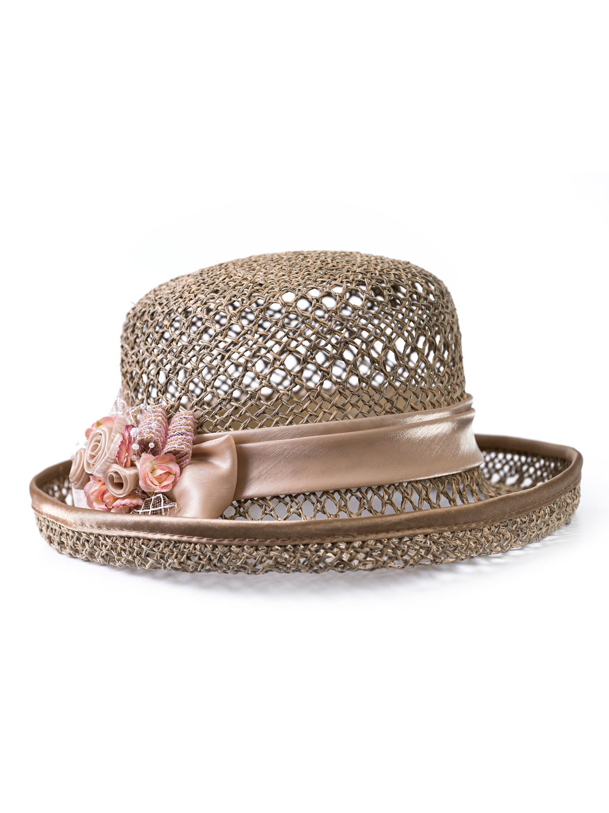 Соломенная шляпка № 14  с ажурным плетением по тулии и полю--4