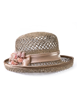 Соломенная шляпка № 14  с ажурным плетением по тулии и полю--4