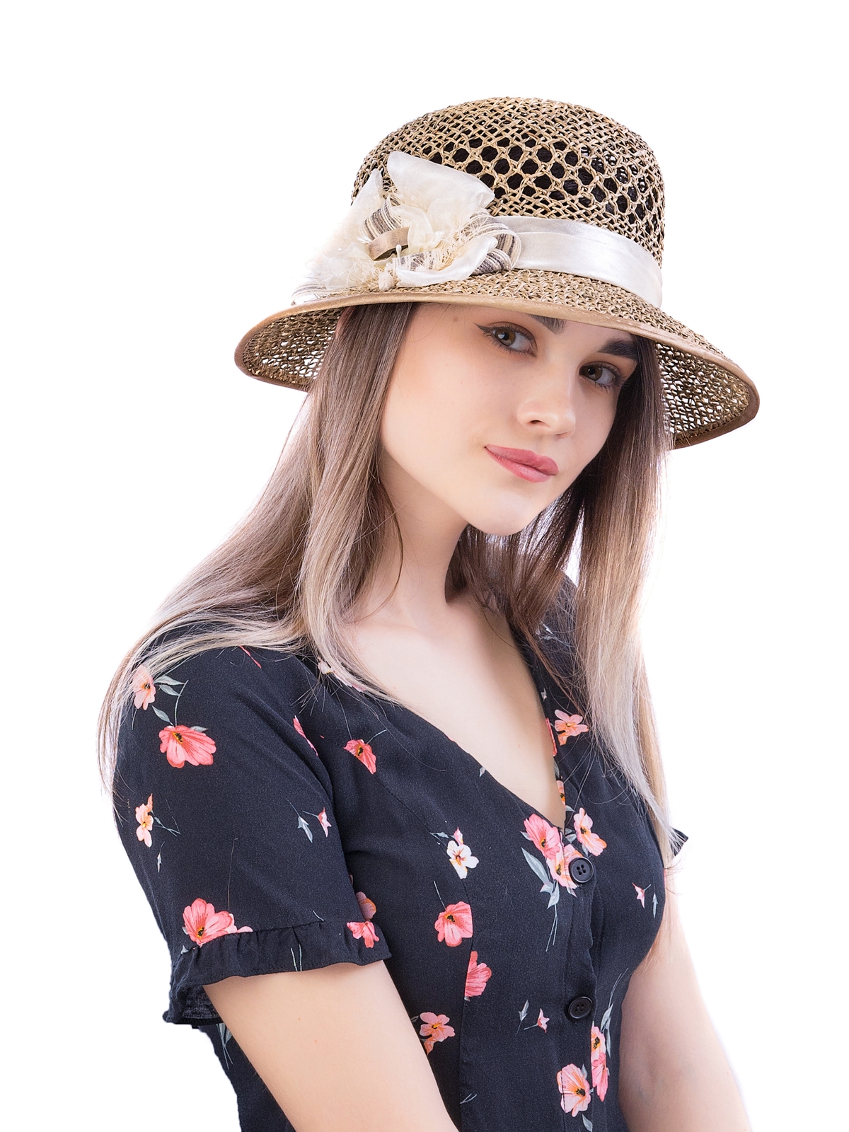 Соломенная шляпка № 18 с ажурным плетением по тулии--7