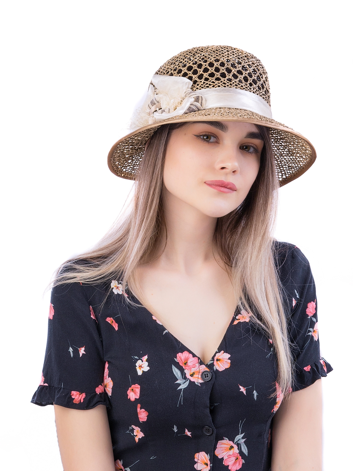 Соломенная шляпка № 18 с ажурным плетением по тулии--8