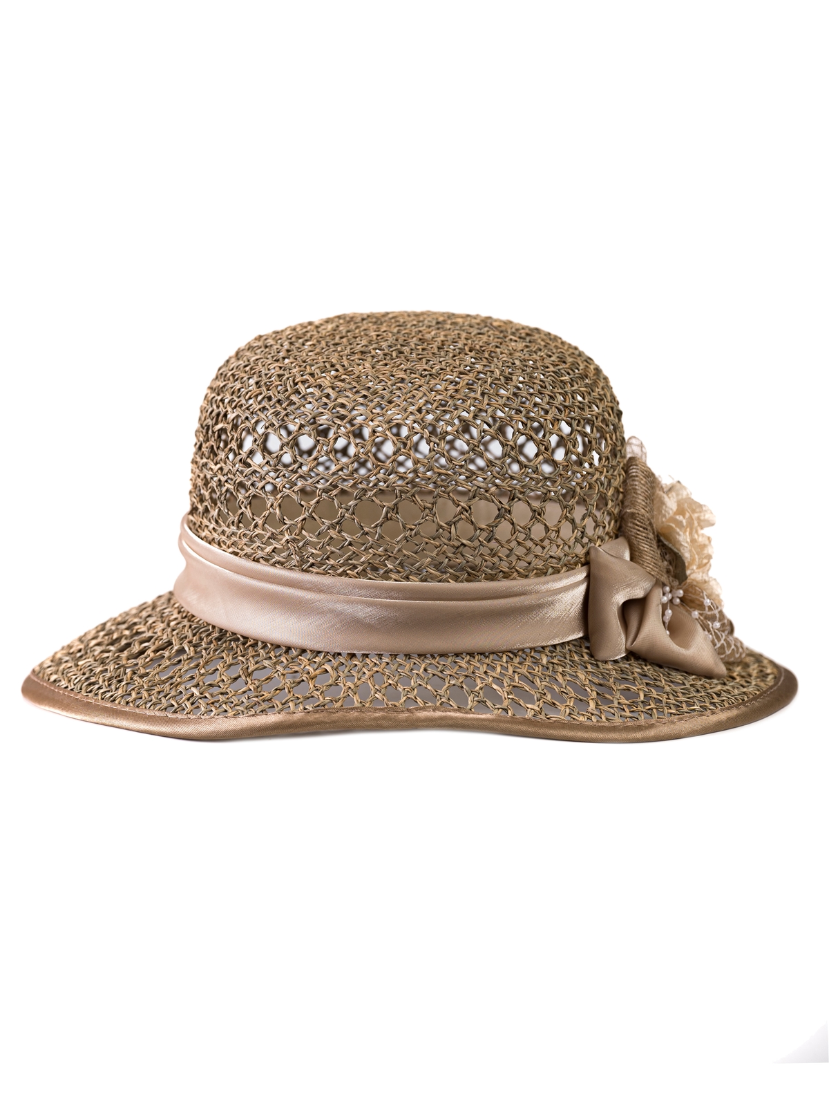 Соломенная шляпка № 18  с ажурным плетением по тулии и полю--5