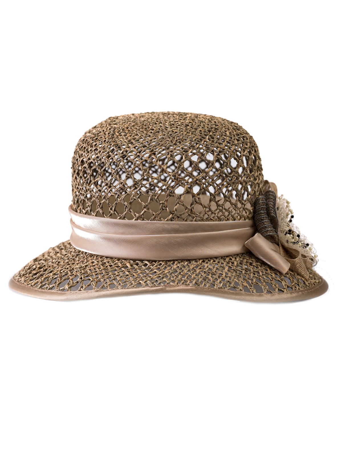 Соломенная шляпка № 18  с ажурным плетением по тулии и полю--8