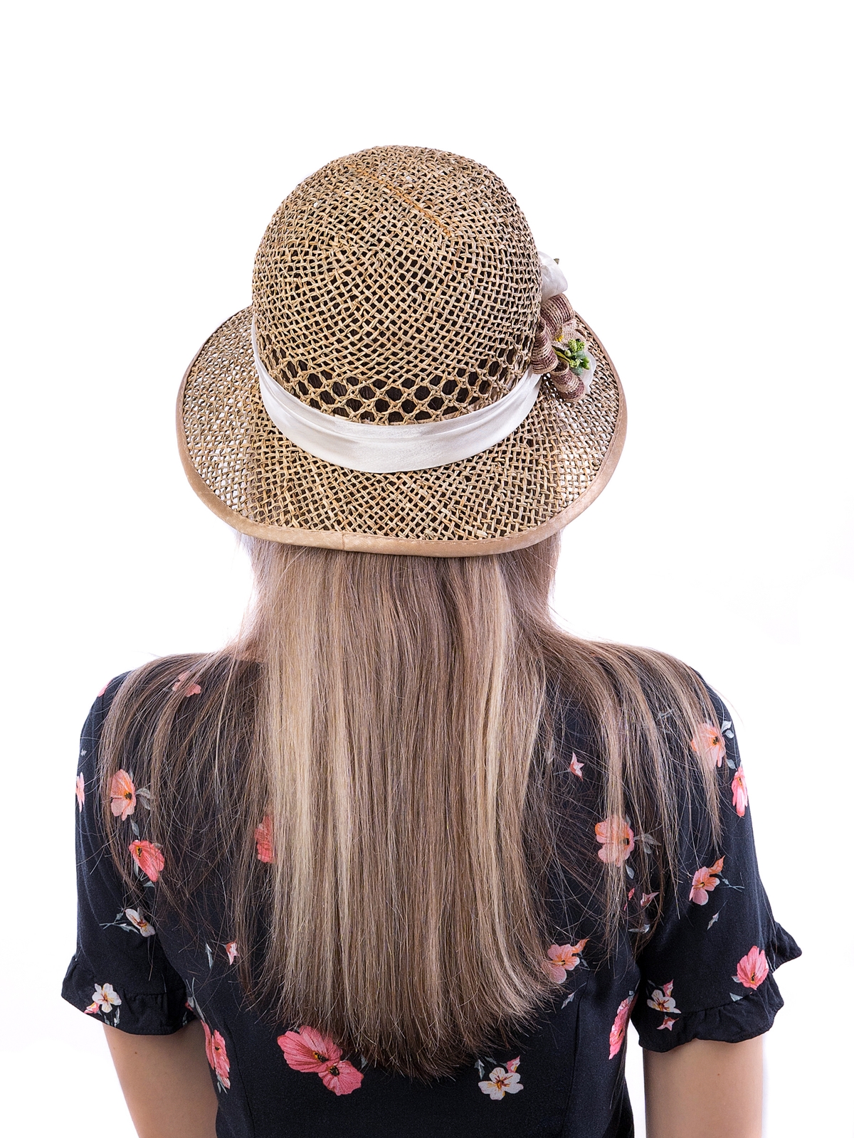 Соломенная шляпка № 19 с ажурным плетением по тулии--6