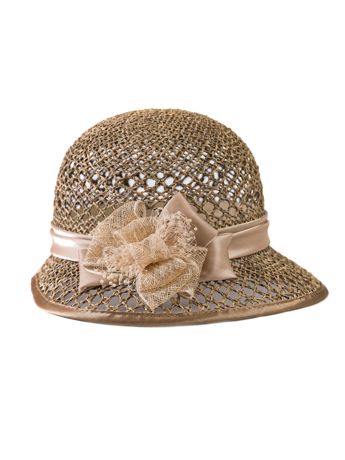 Соломенная шляпка № 19  с ажурным плетением по тулии и полю